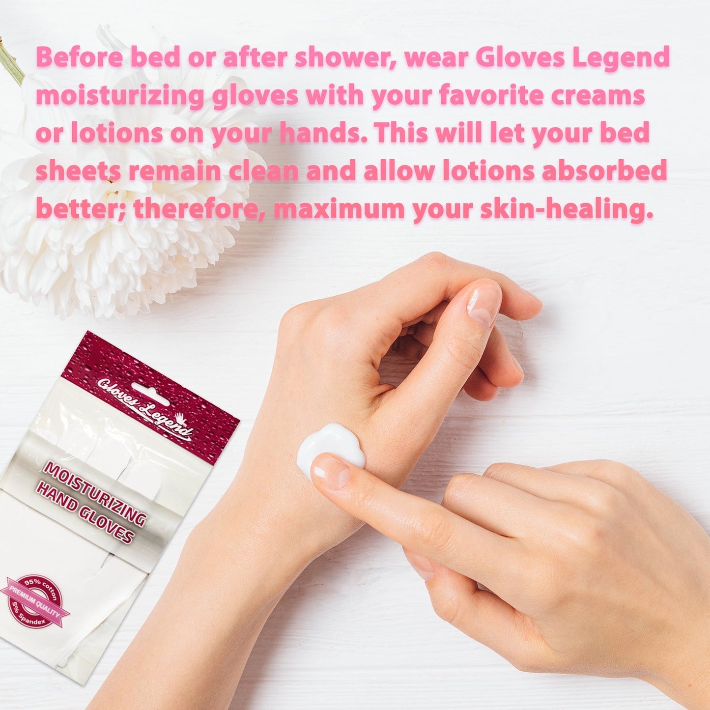 Gloves Legend White Cotton Overnight Moisturizing Spa Cosmetic Gloves for Eczema Sensitive Irritated Dry Hands - 6 Pairs (12 Gloves)